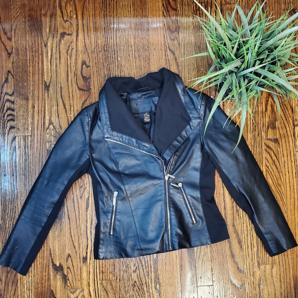 Iman Black Leather Motorcycle Jacket Women's - Picture 2 of 11